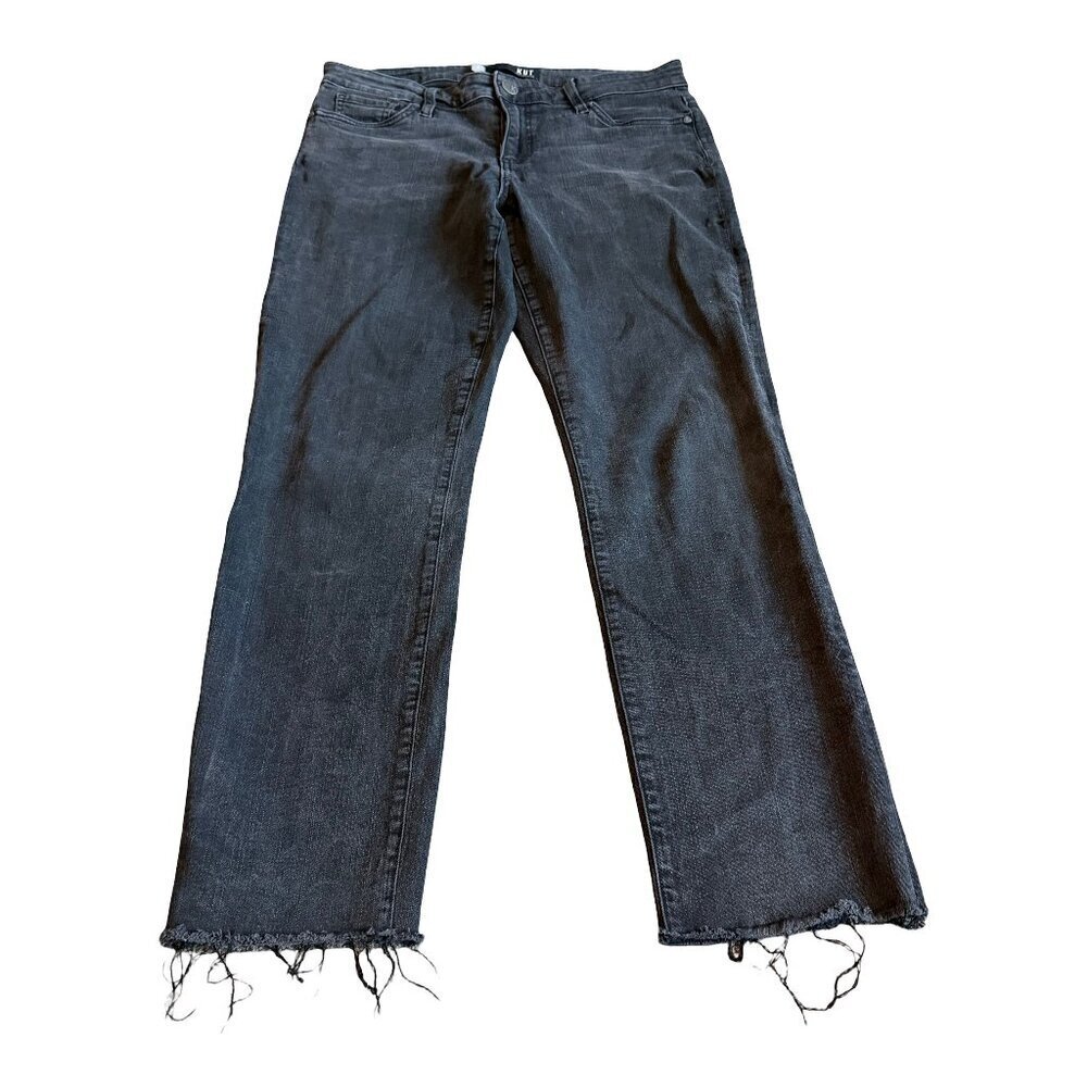 Kut From The Kloth Reese Ankle Straight Leg Black Jeans Raw Hem Size 6 Women's
